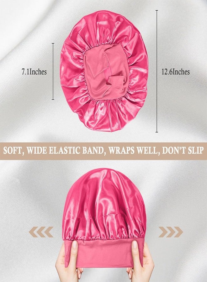 LEADUWAY 4Pcs Satin Bonnet Silk Bonnet, Hair Bonnet for Sleeping, Elastic Wide Band Silk Sleep Cap, Shower Cap Soft and Breathable (Red Series) - Image 3
